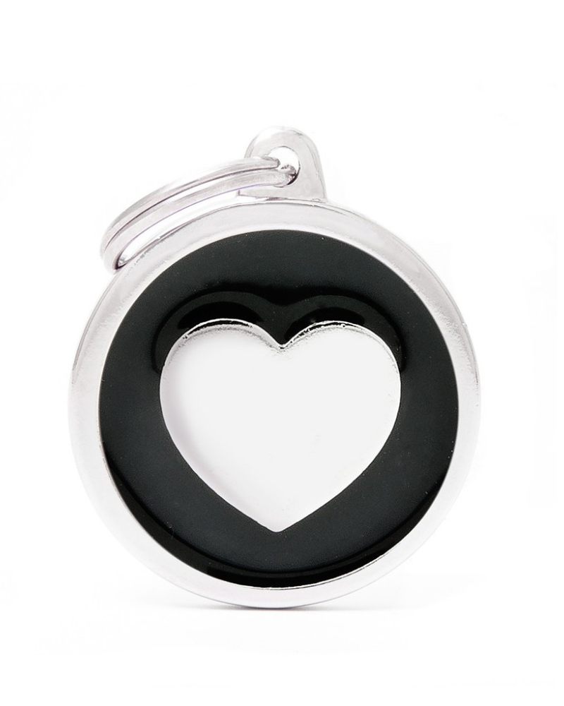 Black & White Chic Circle Heart Pet ID Tag Wear MY FAMILY   