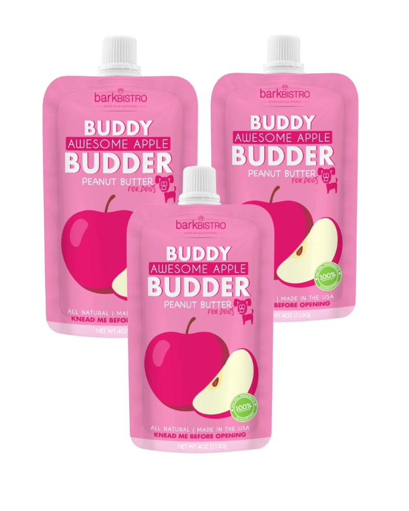 Buddy Budder Peanut Butter Squeeze Pack for Dogs (Made in the USA) Eat BARK BISTRO Awesome Apple