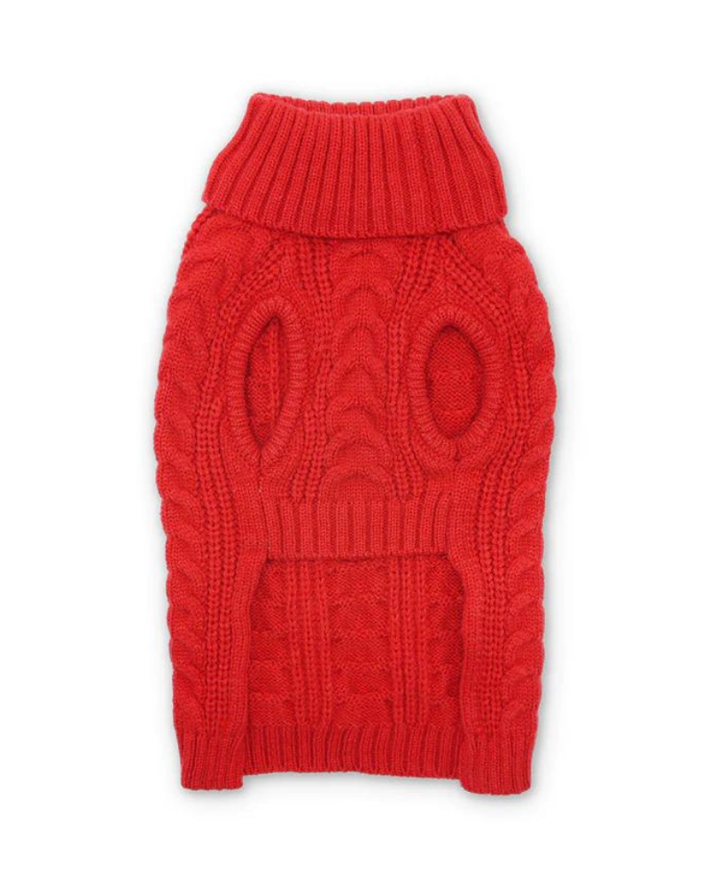 Classic Cable Dog Turtleneck Sweater in Red Wear DOGO   