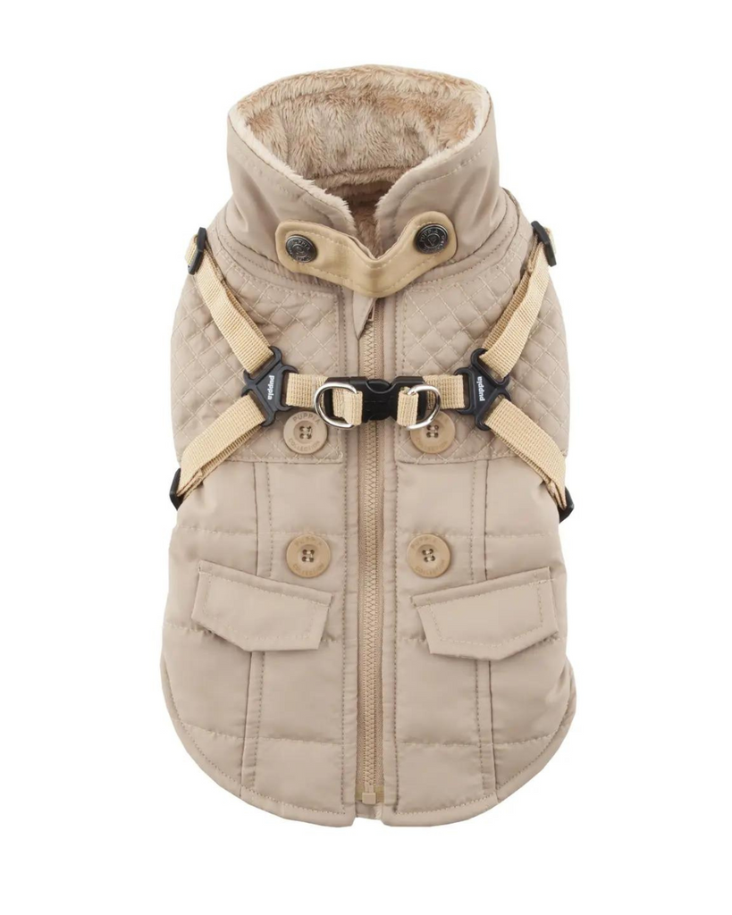 Wilkes Winter Harness Dog Jacket In Beige Wear PUPPIA   