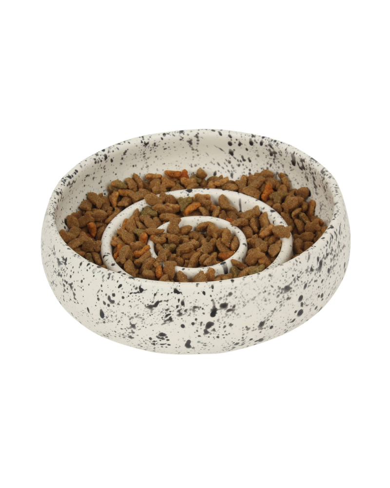 Handmade Ceramic Slow Feeder Pet Bowl EAT BEIGE & STONE