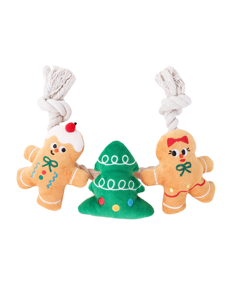 Happy Woofmas Holiday Gingerman Man Squeaky Dog Toy PLAY HUGSMART   