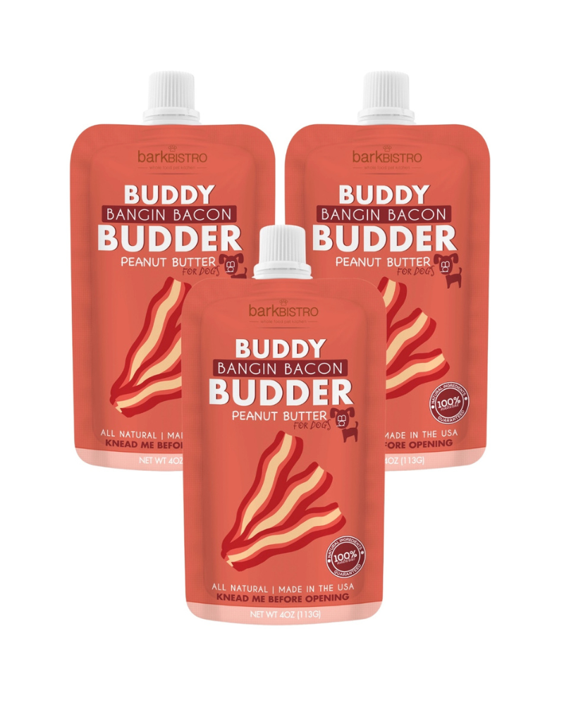 Buddy Budder Peanut Butter Squeeze Pack for Dogs (Made in the USA) Eat BARK BISTRO Bangin' Bacon