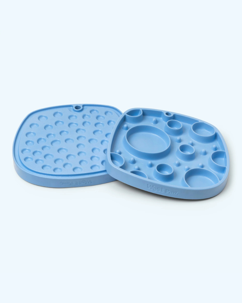 Feast Two-Sided Slow Feeder & Dog Lick Mat (Made in the USA) EAT WEST PAW Periwinkle (Bubbles)