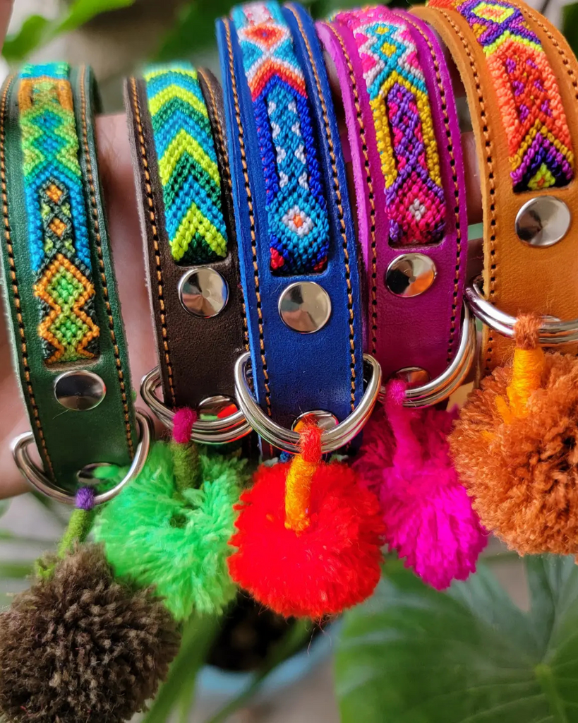 Mexican Boho Inspired Leather Pet Collars WALK MOM AND PUP CO.