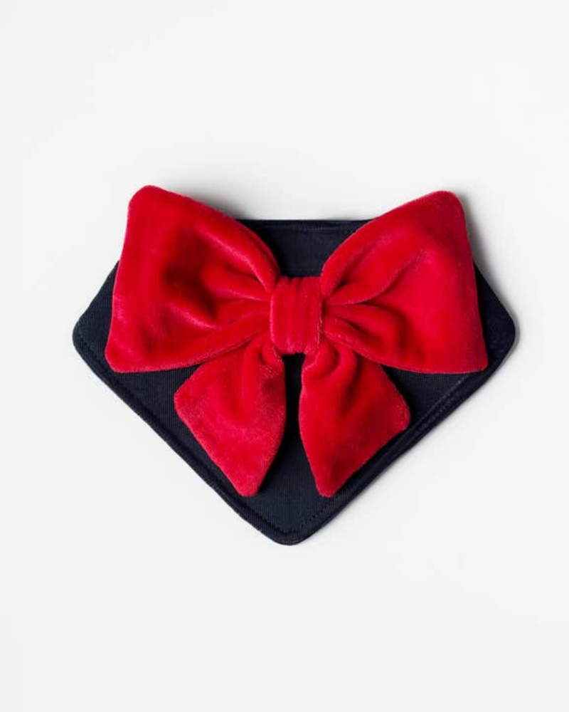 Red Velour Bow Dog Bandana Wear COLETTE ET GASTON   