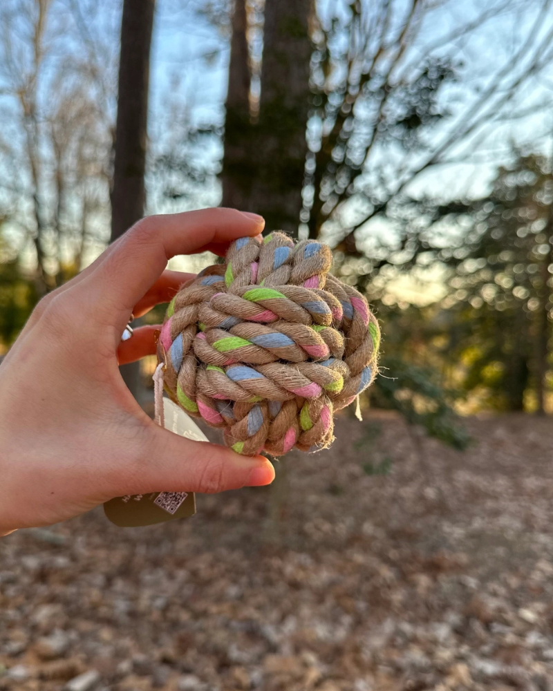 Natural Hemp Ball Rope Dog Toy Play KNOTTY PAWZ Large (3"x3")