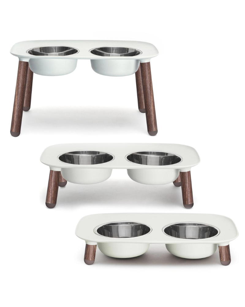 Elevated Double Feeder Bowls w/ Adjustable Stand eat MESSY MUTTS   