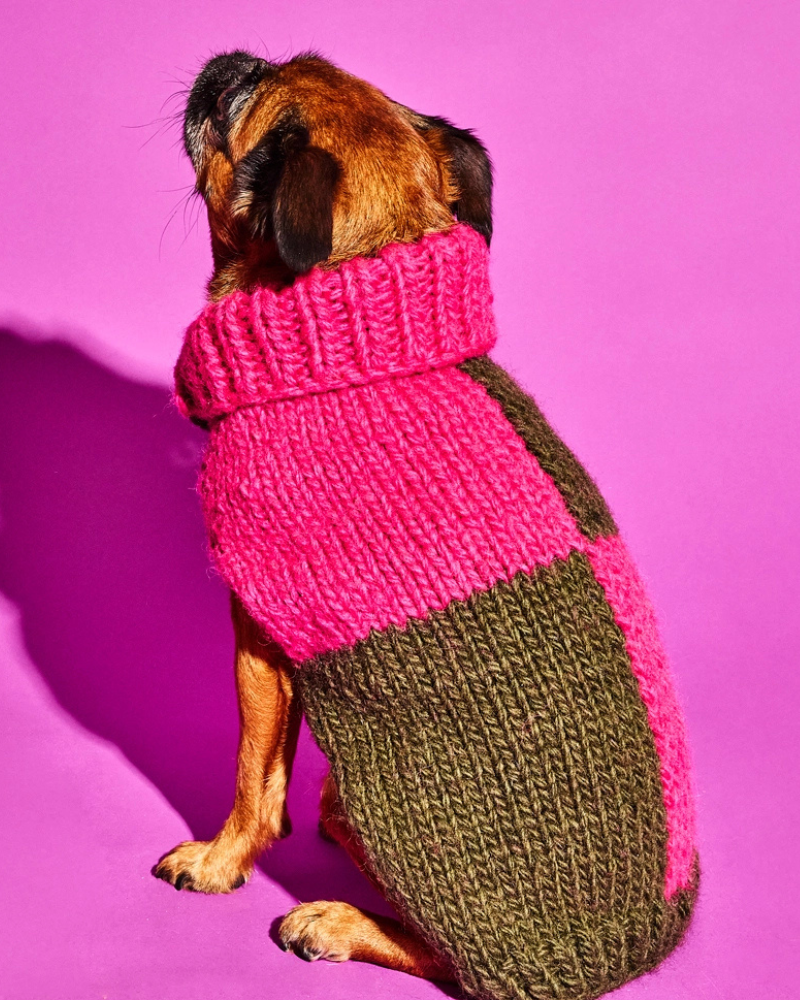 Hand Knit Checkered Wool Dog Sweater (Pink & Green) Wear WARE OF THE DOG