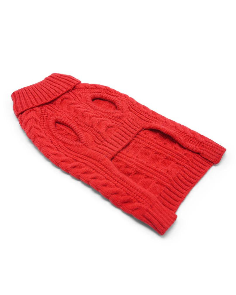 Classic Cable Dog Turtleneck Sweater in Red Wear DOGO   