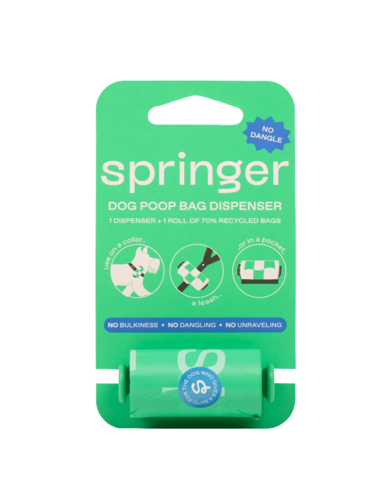 Dog Poop Bag Dispenser Holder + Roll WALK SPRINGER Green  