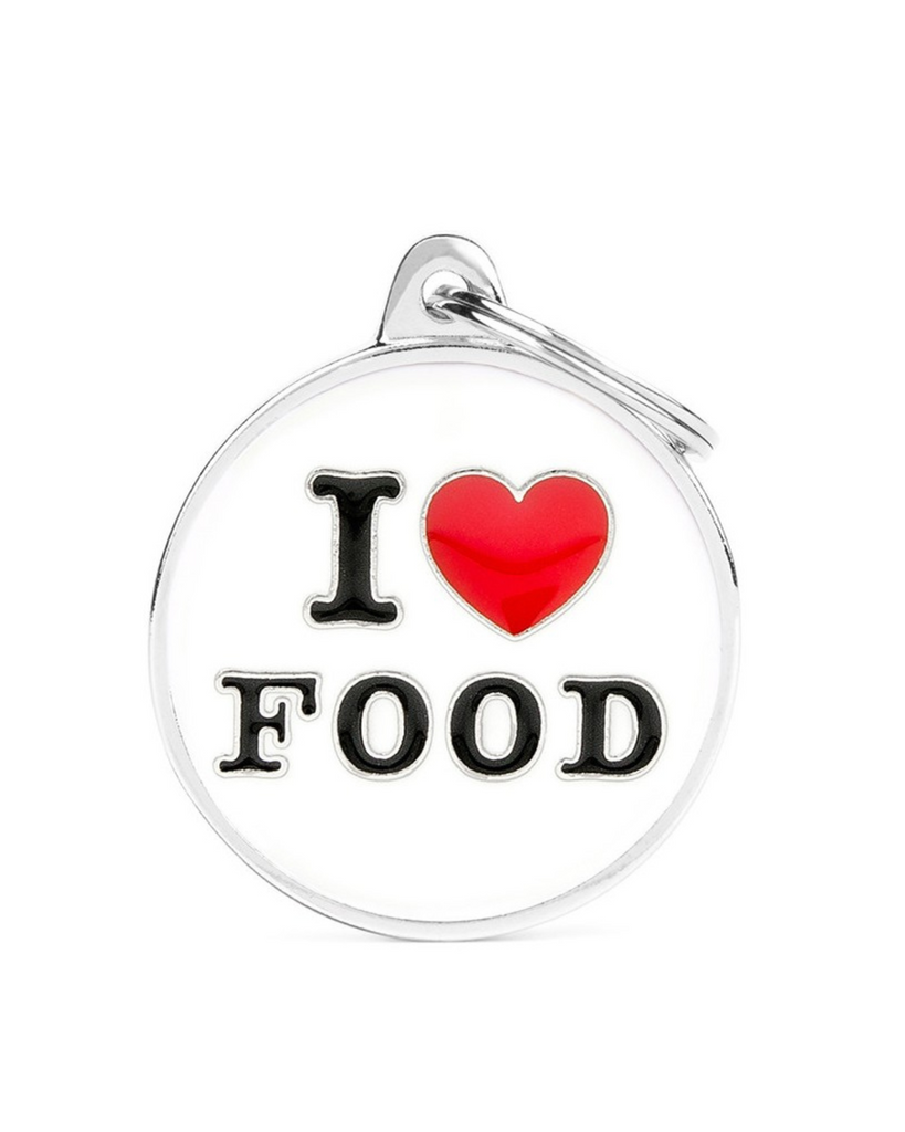 I Love Food! Custom Circle Pet ID Tag Wear MY FAMILY   