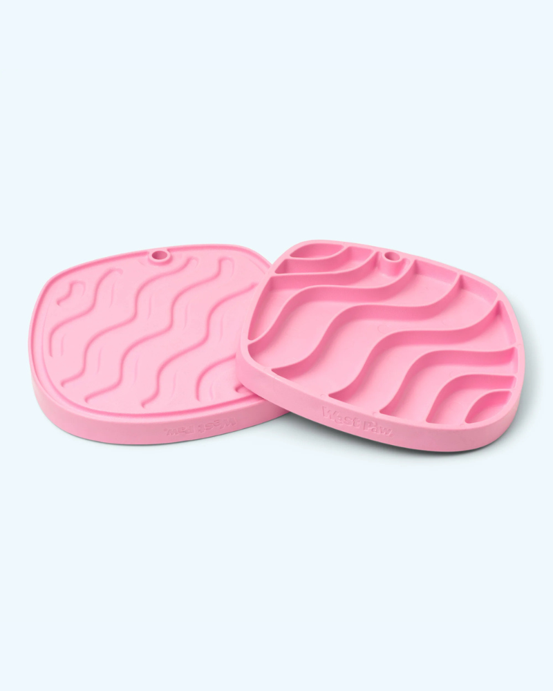 Feast Two-Sided Slow Feeder & Dog Lick Mat (Made in the USA) EAT WEST PAW Bubblegum Pink (Waves)