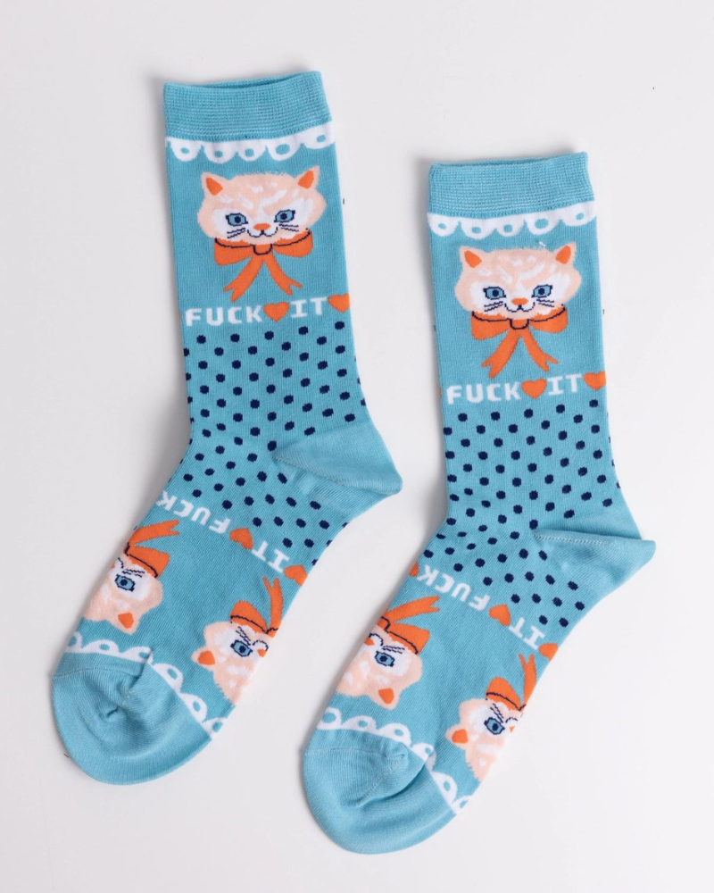 F*CK IT Cotton Kitty Crew Socks HOME YELLOW OWL WORKSHOP