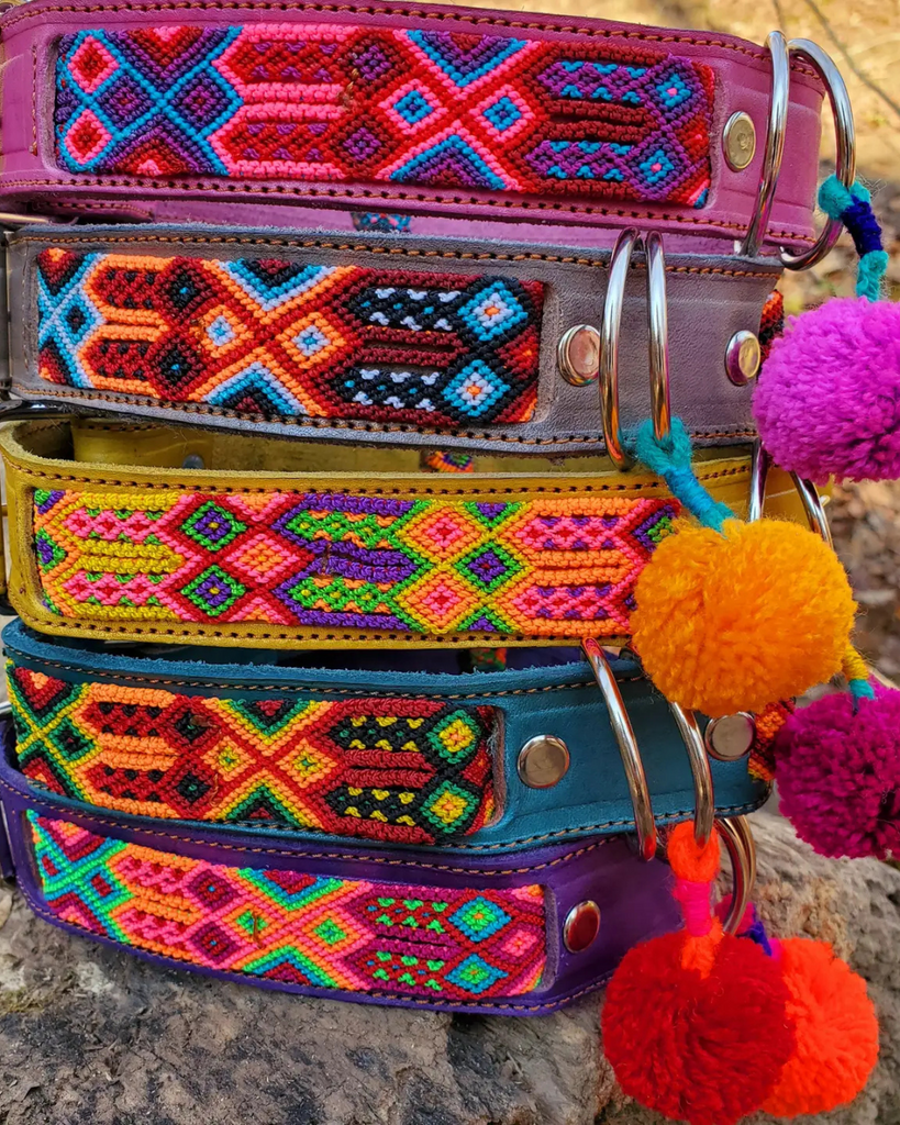 Mexican Boho Inspired Leather Pet Collars WALK MOM AND PUP CO.