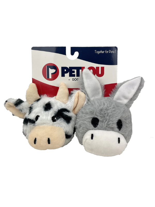 Cow & Donkey EZ Squeaky Dog Toy Set Play PET LOU