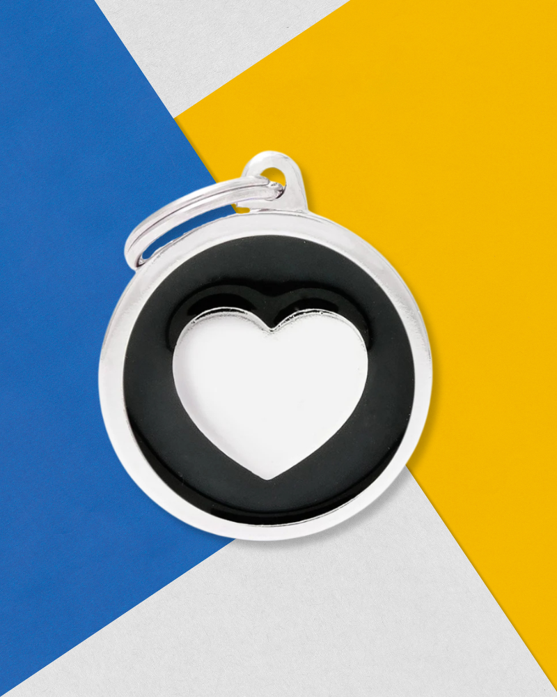 Black & White Chic Circle Heart Pet ID Tag Wear MY FAMILY   