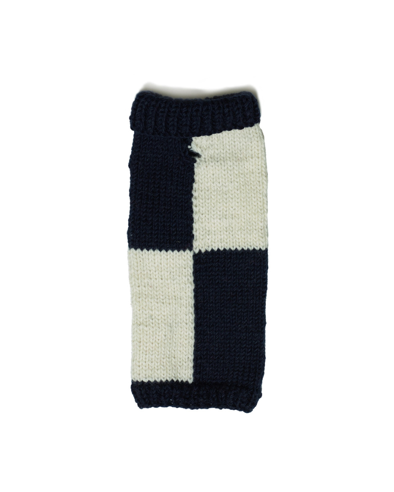 Hand Knit Checkered Wool Dog Sweater (Navy & White) (FINAL SALE) Wear WARE OF THE DOG