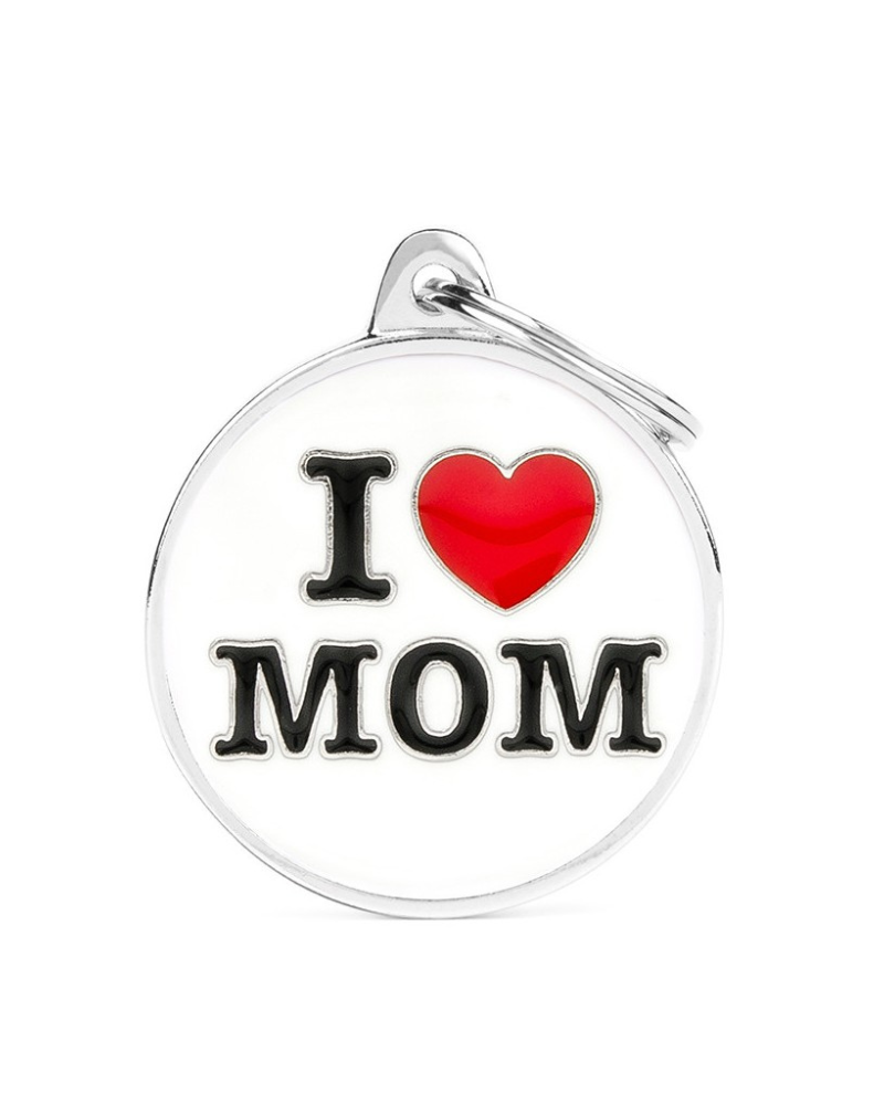 I Love Mom Custom Circle Pet ID Tag Wear MY FAMILY   