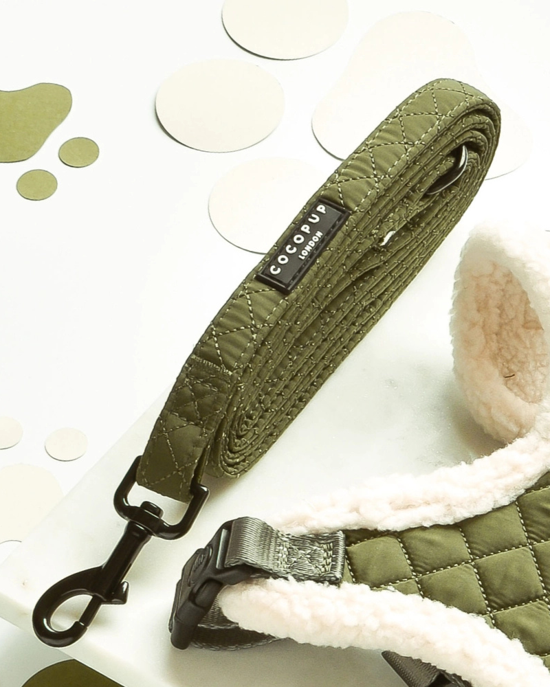 Quilted Dog Leash in Khaki (5ft) WALK COCOPUP LONDON