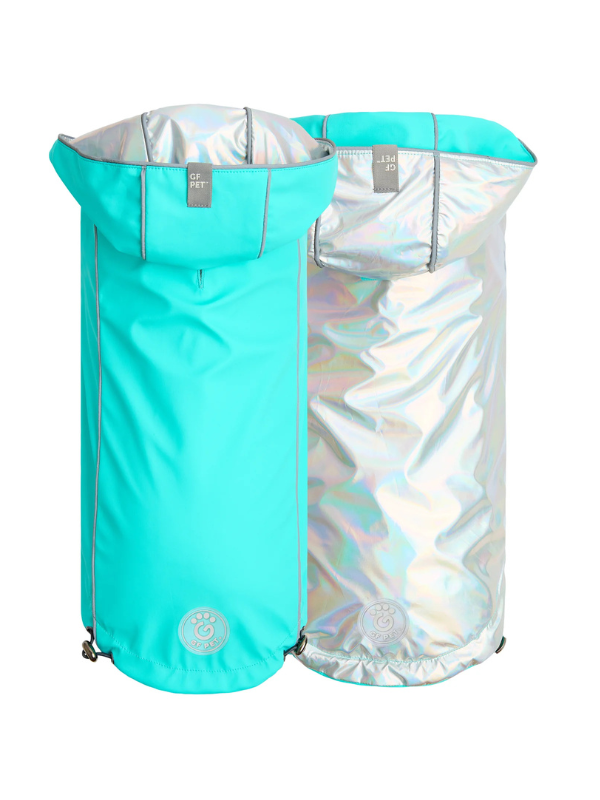 Reversible Waterproof Dog Raincoat in Iridescent + Turquoise Wear GF PET