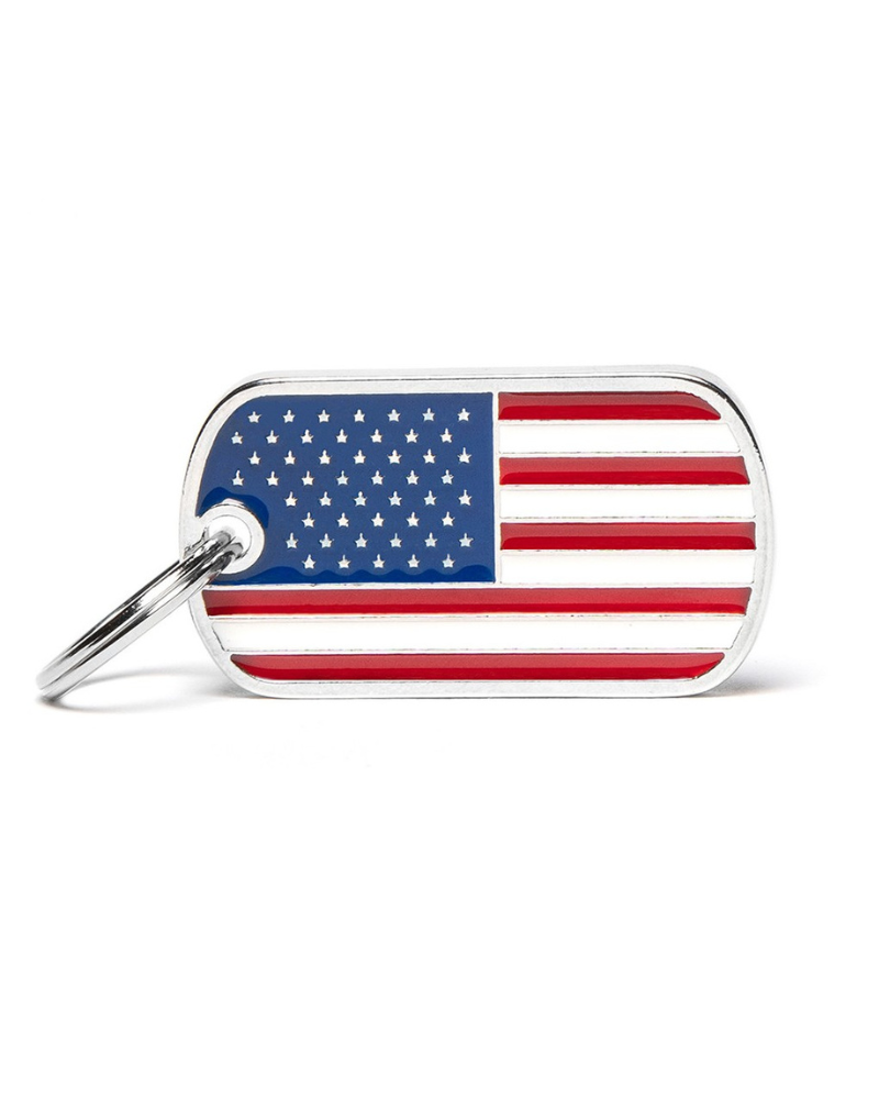 USA Flag Pet ID Tag Wear MY FAMILY   