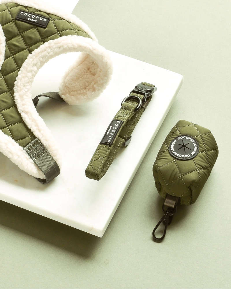 Quilted Poop Bag Holder in Khaki WALK COCOPUP LONDON