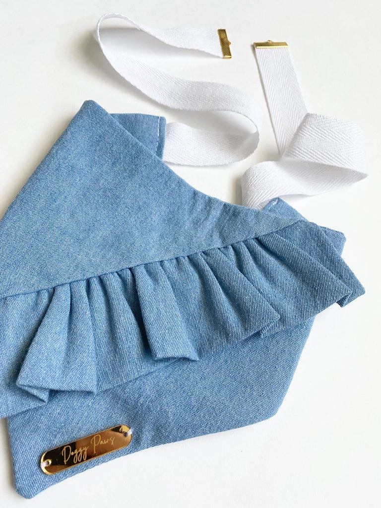 Chambray Ruffle Bandana for Dogs (Made in the USA) (FINAL SALE) Wear DOGGY PAWS