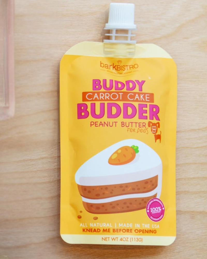 Buddy Budder Peanut Butter Squeeze Pack for Dogs (Made in the USA) Eat BARK BISTRO Carrot Cake