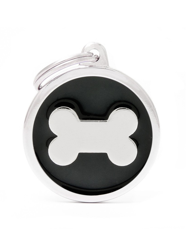 Black & White Chic Circle Bone Pet ID Tag Wear MY FAMILY   