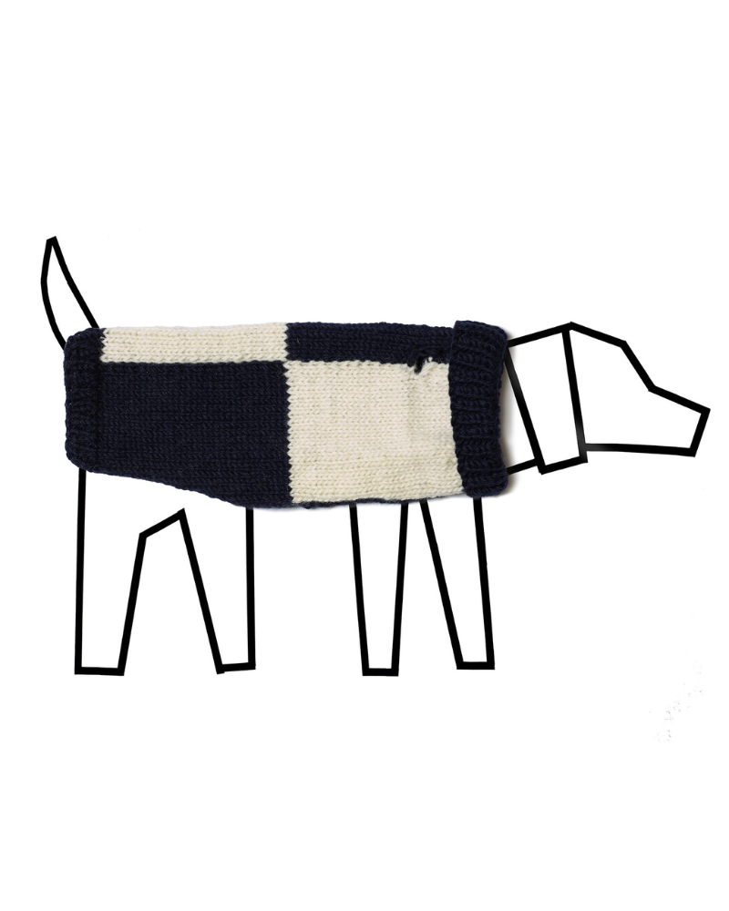 Hand Knit Checkered Wool Dog Sweater (Navy & White) (FINAL SALE) Wear WARE OF THE DOG