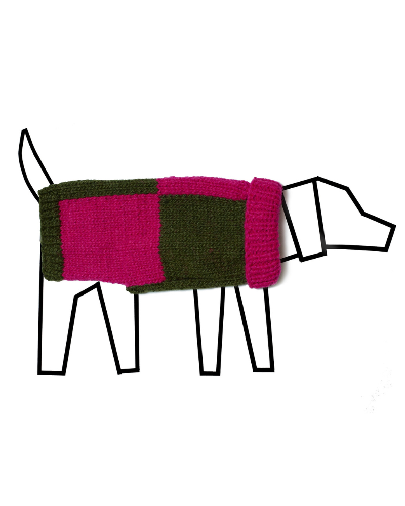 Hand Knit Checkered Wool Dog Sweater (Pink & Green) Wear WARE OF THE DOG