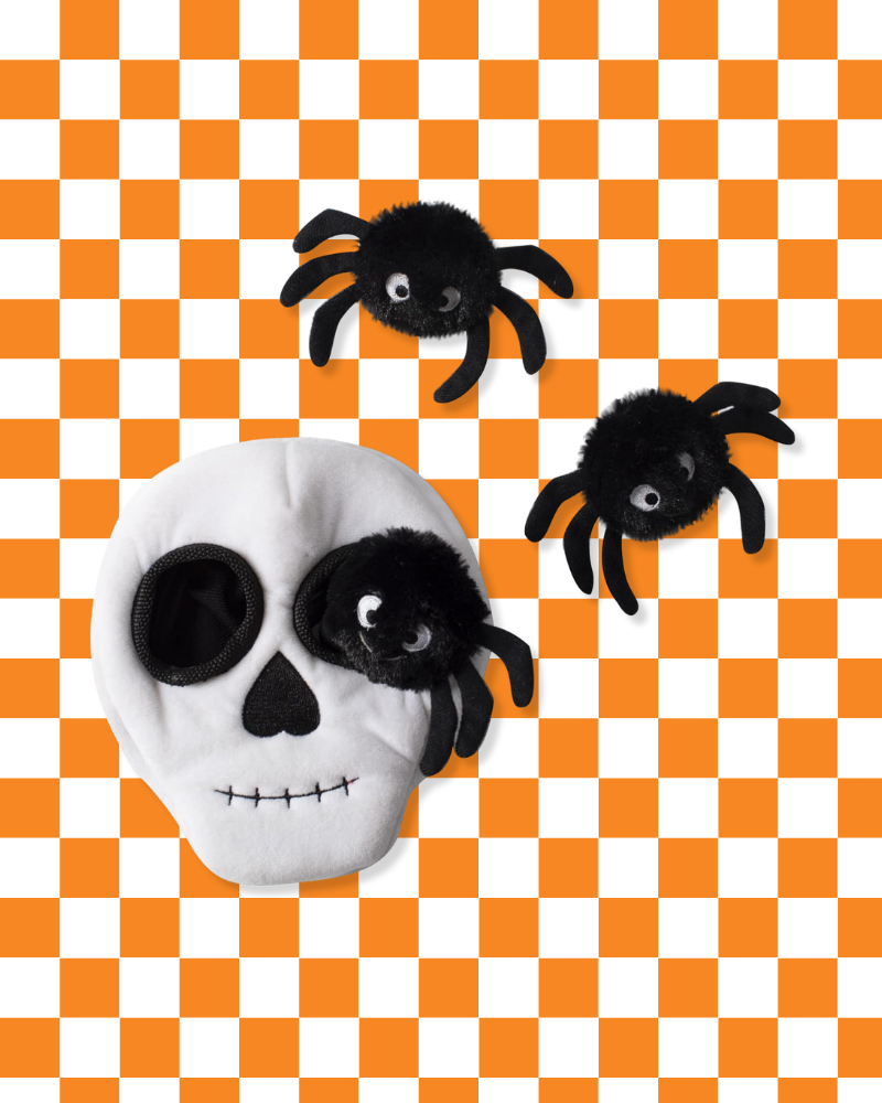 Skull + Spiders Hide-and-Seek Plush Dog Toy Play FRINGE STUDIO   