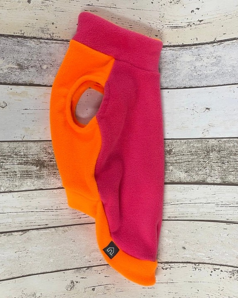 Two-Tone Dog Fleece Jumper (Made in the UK) Wear DOGHOUSE Pink & Orange Small (Regular Fit)