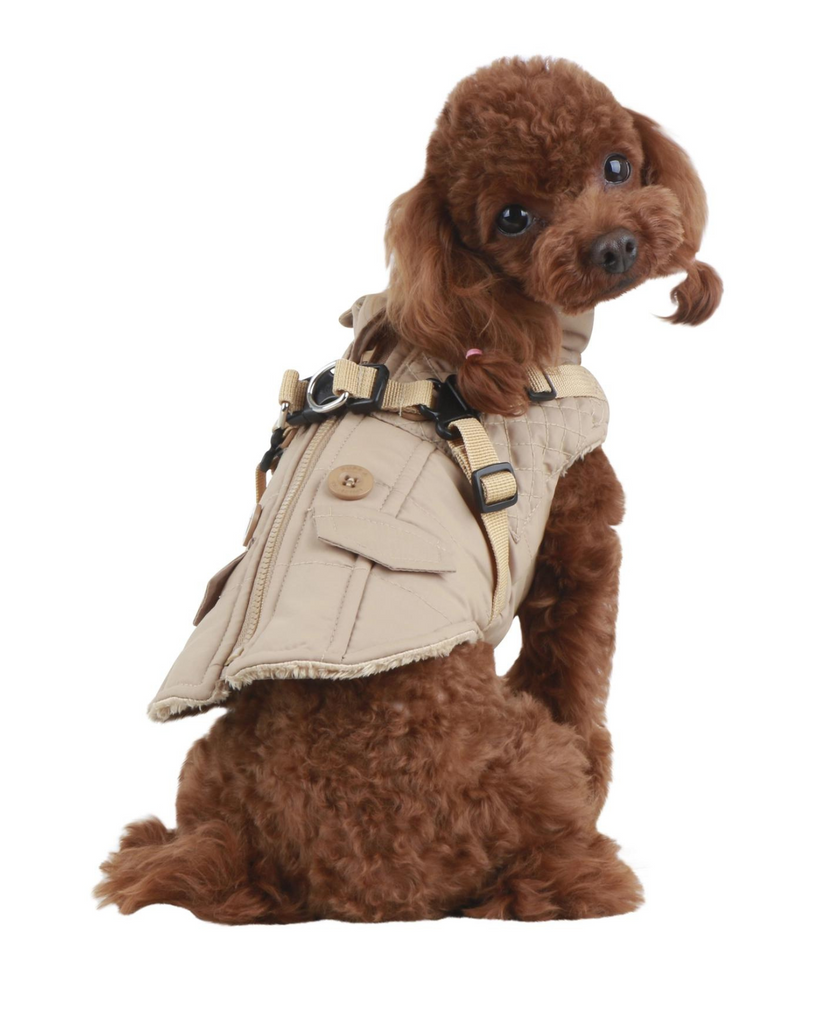 Wilkes Winter Harness Dog Jacket In Beige Wear PUPPIA   