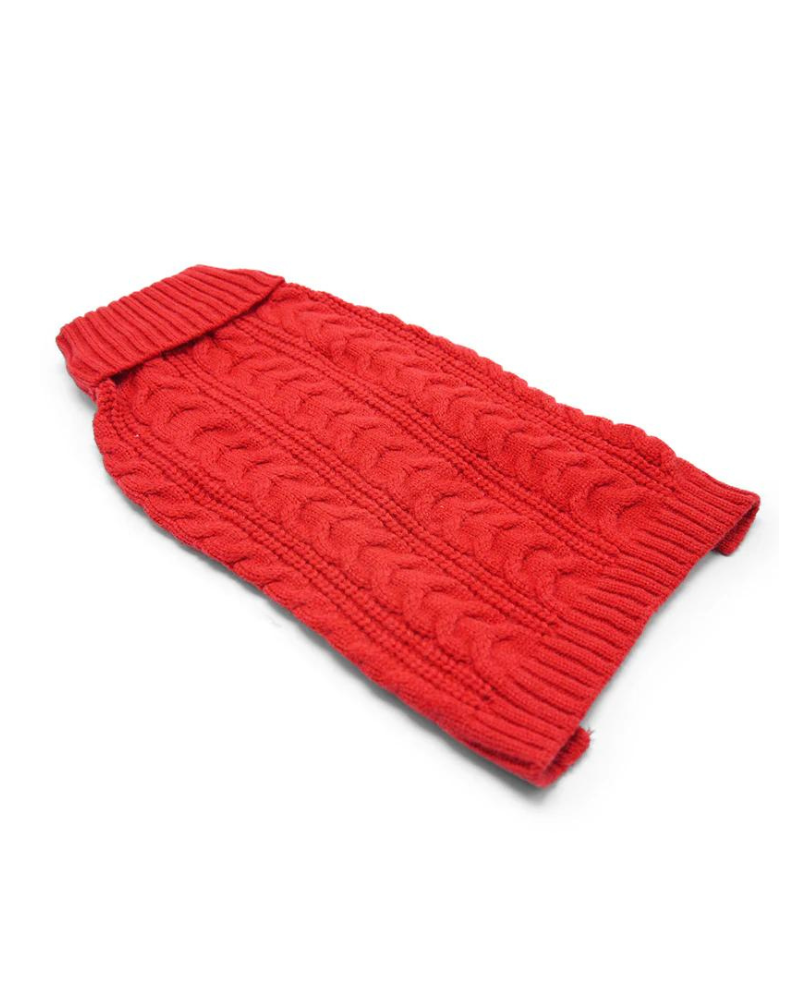 Classic Cable Dog Turtleneck Sweater in Red Wear DOGO   