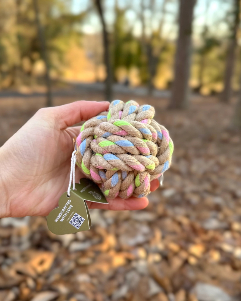 Natural Hemp Ball Rope Dog Toy Play KNOTTY PAWZ