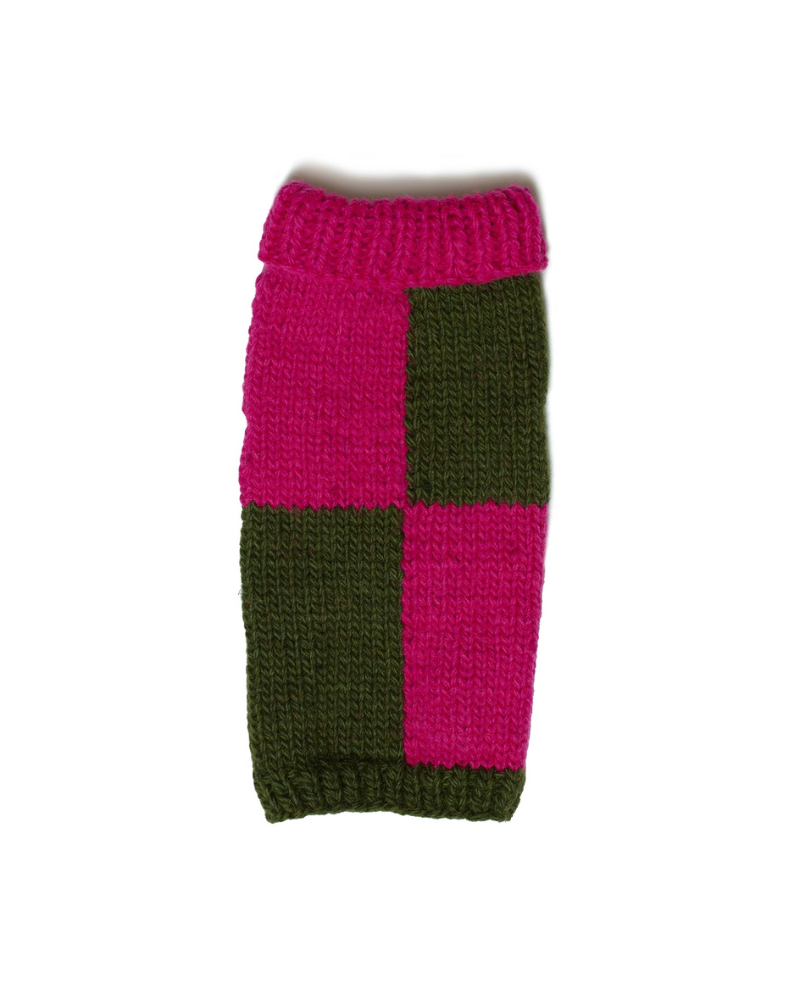 Hand Knit Checkered Wool Dog Sweater (Pink & Green) Wear WARE OF THE DOG