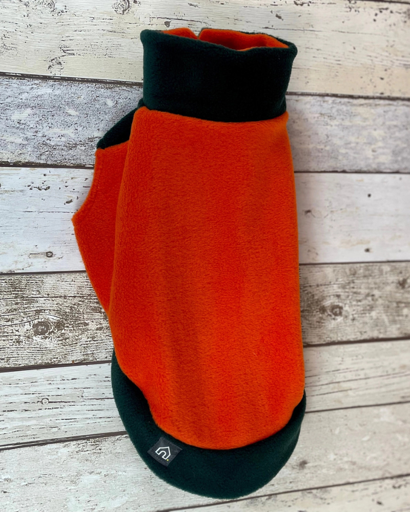 Two-Tone Dog Fleece Jumper (Made in the UK) Wear DOGHOUSE Green & Orange Small (Regular Fit)