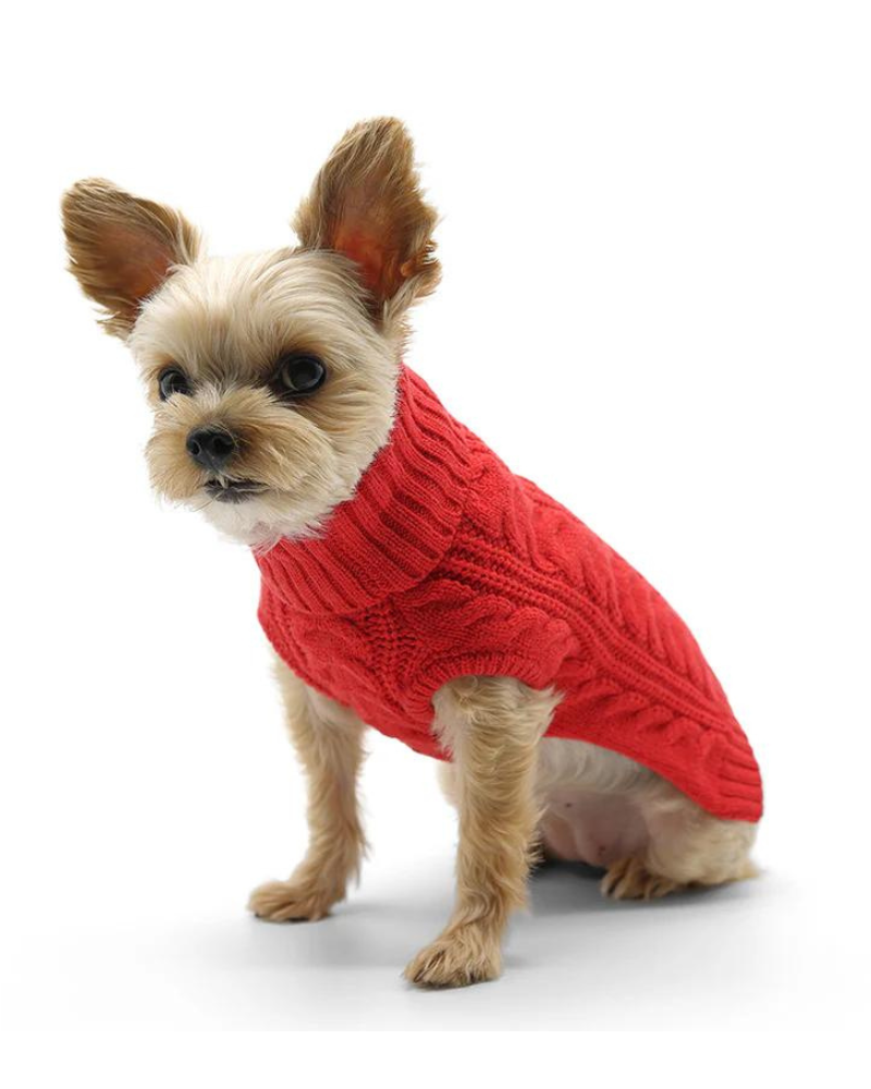 Classic Cable Dog Turtleneck Sweater in Red Wear DOGO   