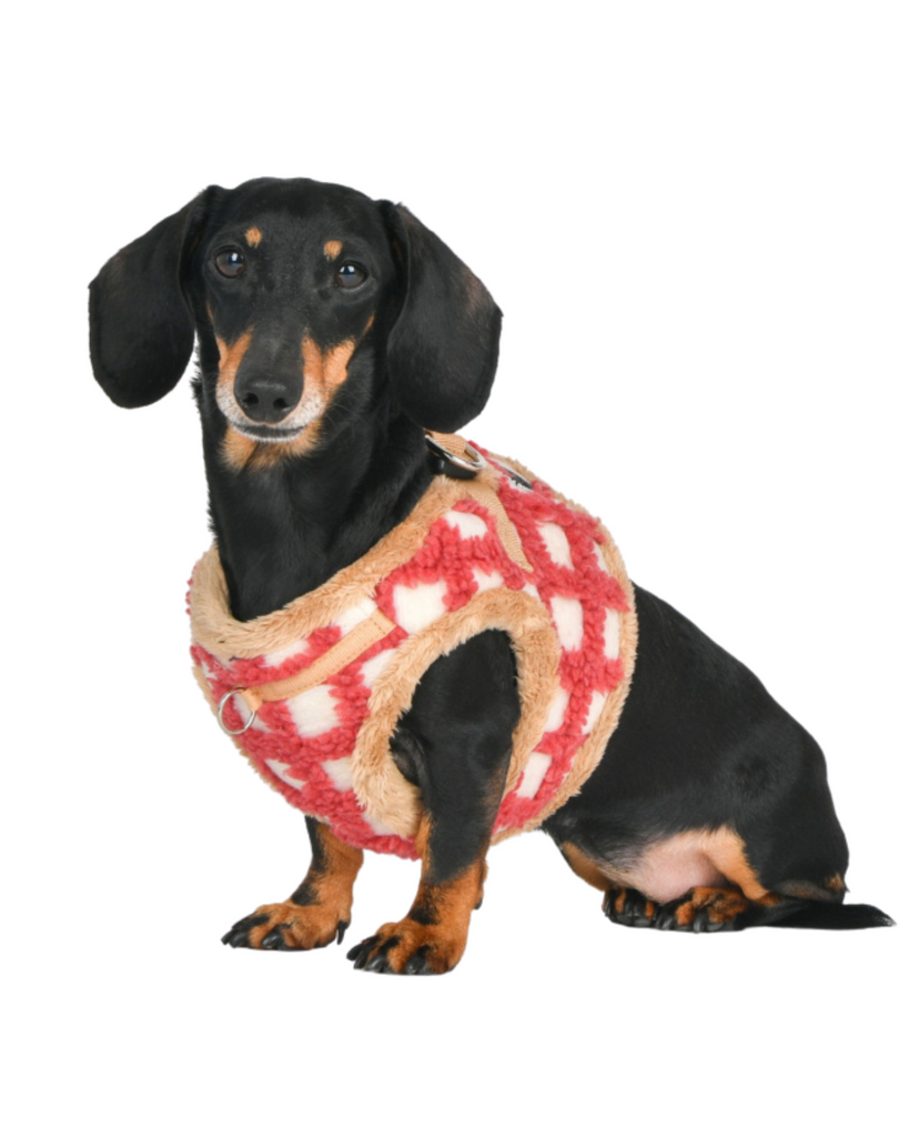 Soft Fleece Step-In Dog Harness In Coral Waffle Pattern WALK PUPPIA   