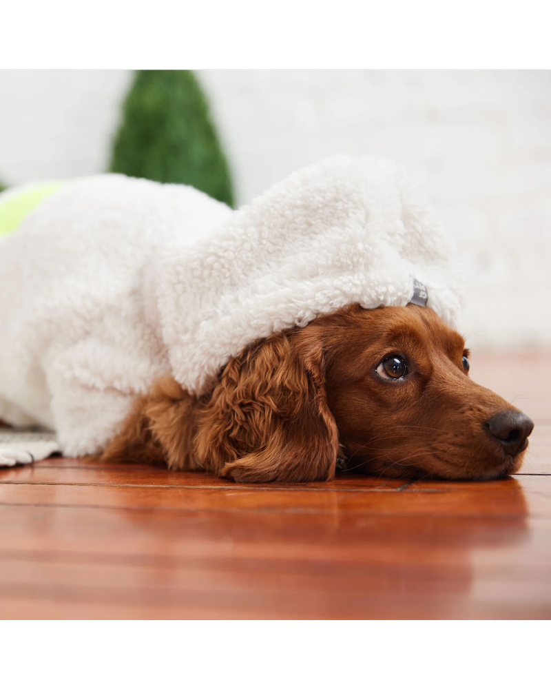 Cozy Dog Hoodie in White Sherpa Wear GF PET