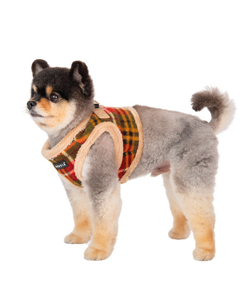 Soft Fleece Step-In Dog Harness In Plaid WALK PUPPIA   