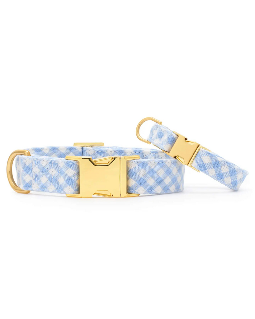 Sky Blue Gingham Spring Dog Collar WALK THE FOGGY DOG