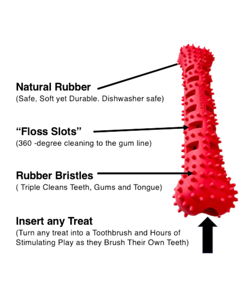 Natural Rubber Bone Treatbrush for Dogs PLAY CHEWMATE