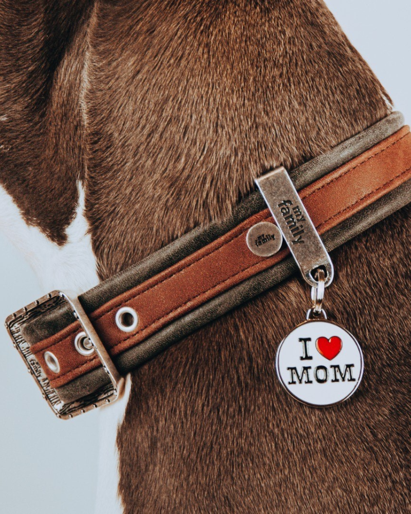 I Love Mom Custom Circle Pet ID Tag Wear MY FAMILY