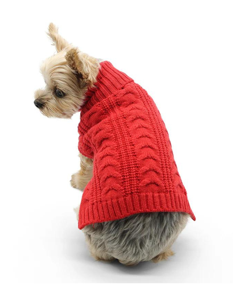 Classic Cable Dog Turtleneck Sweater in Red Wear DOGO   