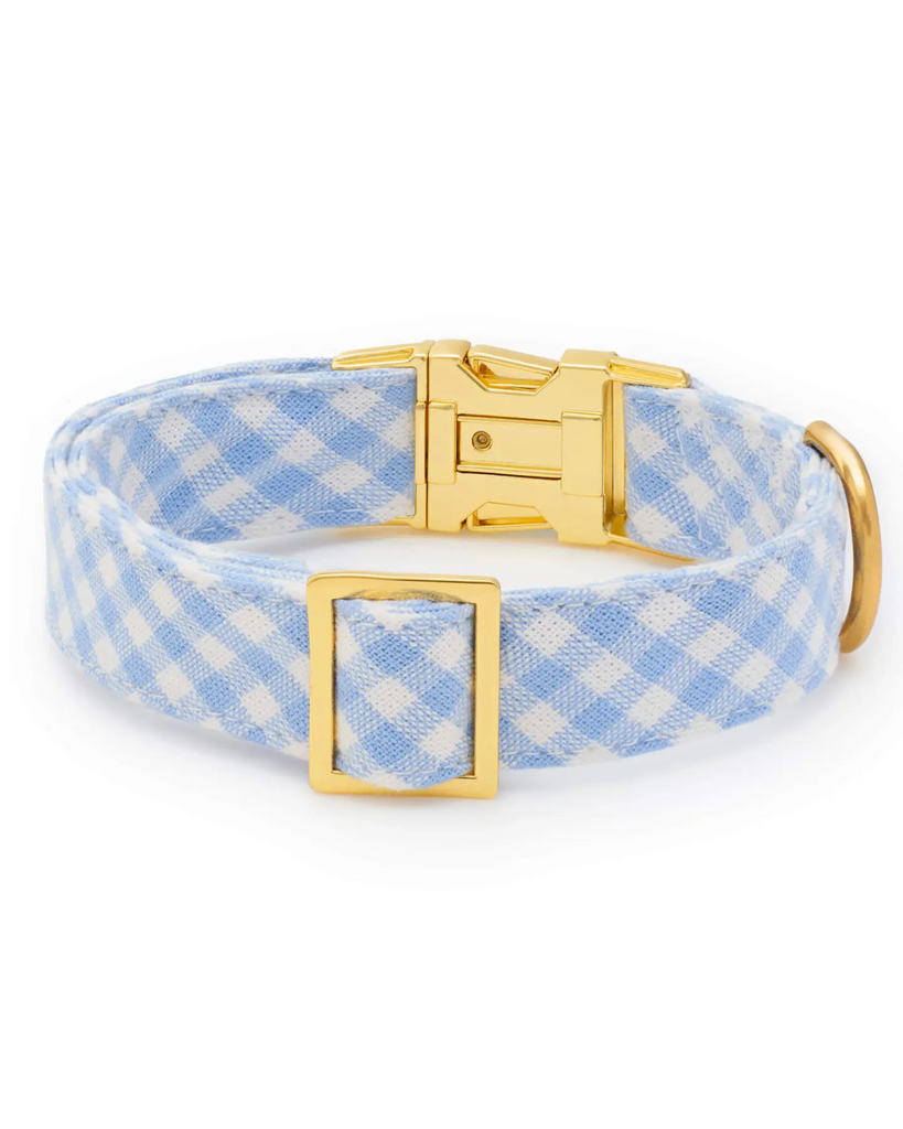 Sky Blue Gingham Spring Dog Collar WALK THE FOGGY DOG