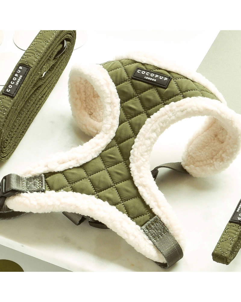 Quilted Adjustable Dog Harness in Khaki WALK COCOPUP LONDON