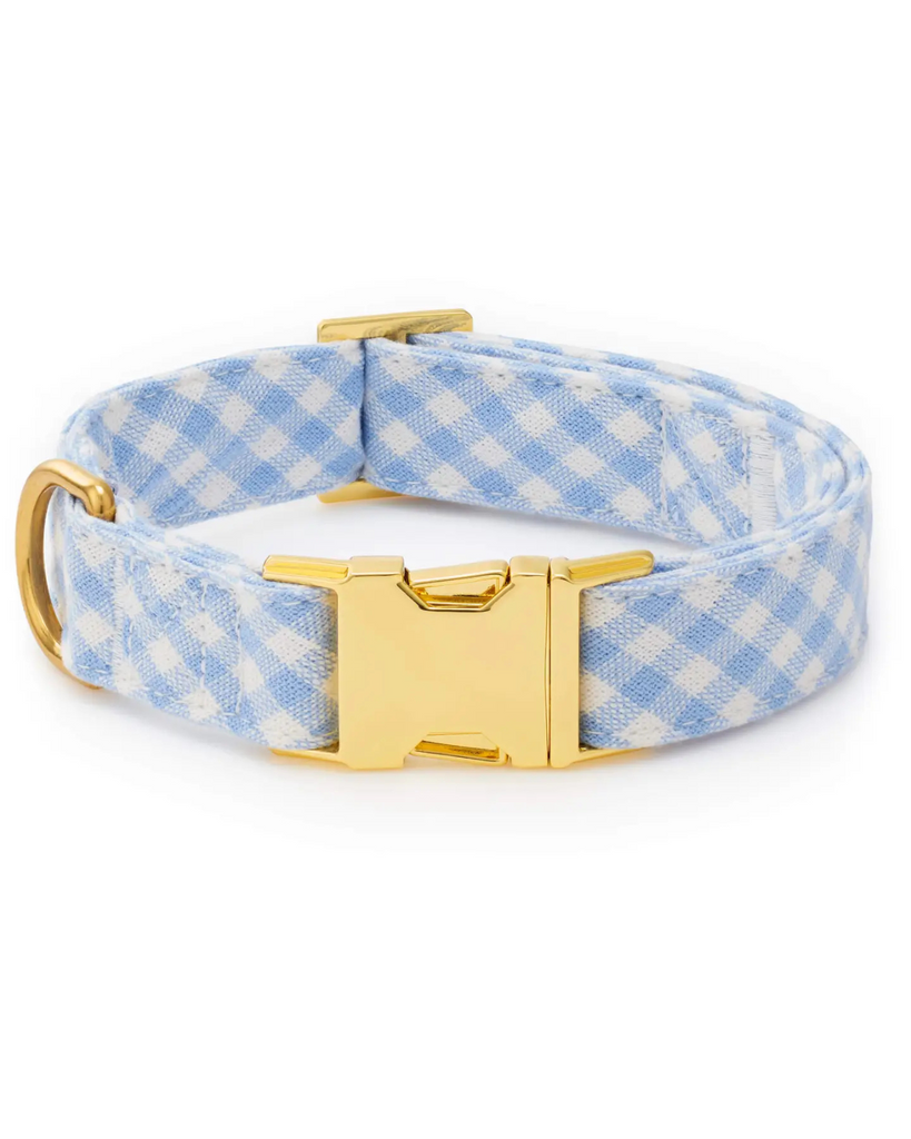 Sky Blue Gingham Spring Dog Collar (Made in the USA) WALK THE FOGGY DOG